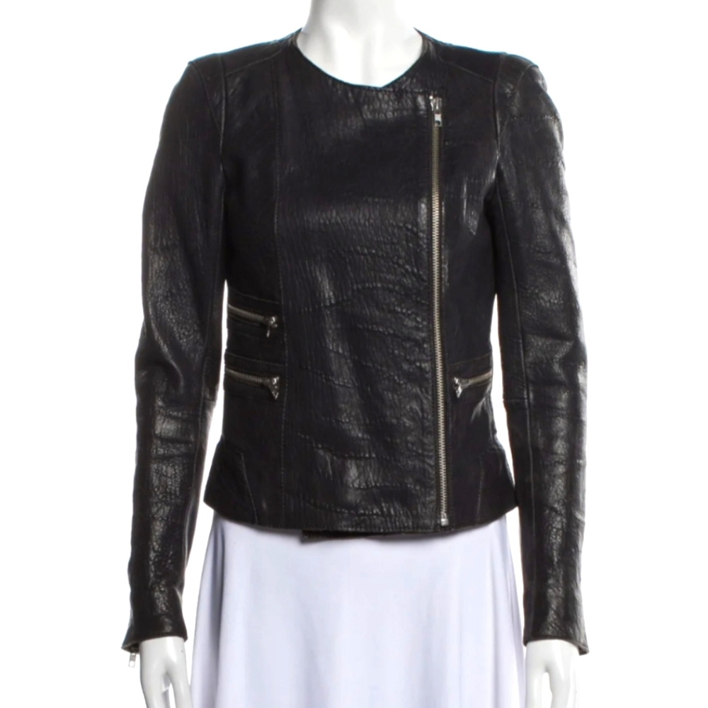 MAJE Lamb Leather Moto Biker Jacket